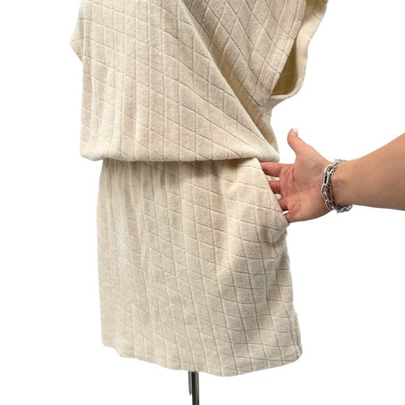 Monrow NWT Cream Diamond Argyle 100% Cotton Terry Cloth Mini Dress Coverup - Picture 6 of 14